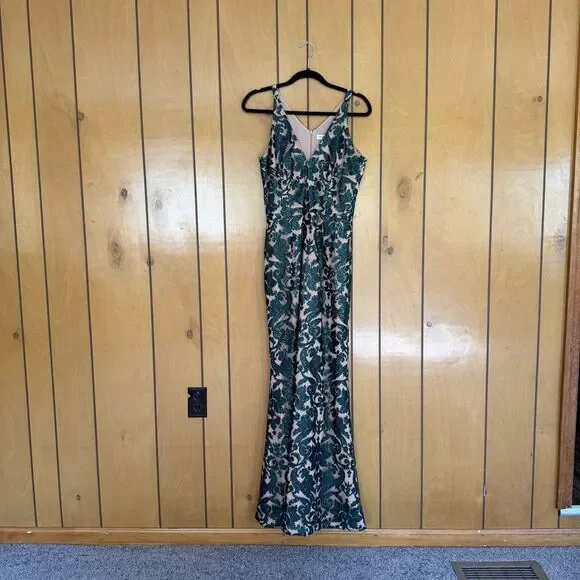 Dress the Population Karen Dress Green Lace Mesh Sequin Formal Prom Size Large - Picture 4 of 15